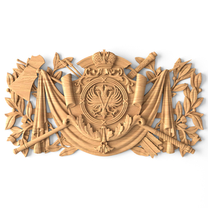 Carved Victory wooden emblem onlay with laurel leaves