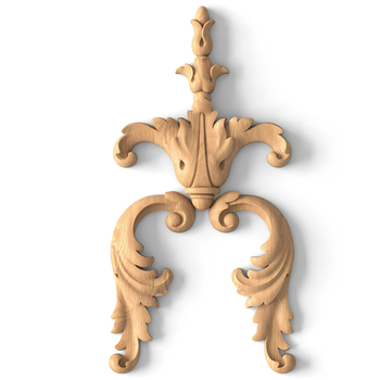 Miniature acanthus applique, Solid wood floral onlay