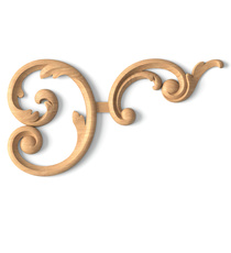 Large Baroque-style solid wood scroll applique, Left