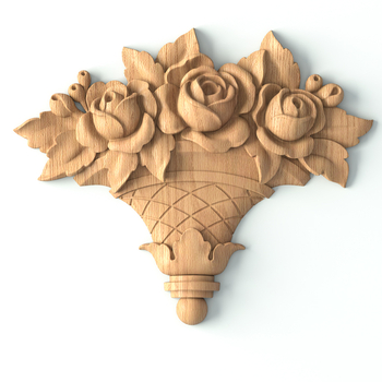 Carved roses oak onlay, Flower bouquet applique