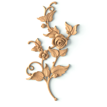 Unfinished decorative wooden rose onlay, Left