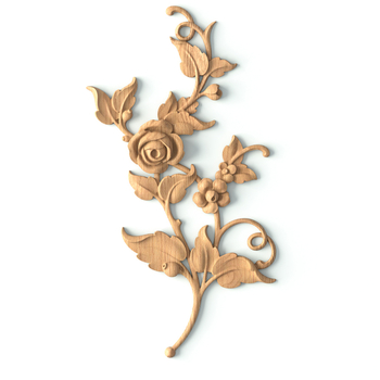 Unfinished decorative wooden rose onlay, Right