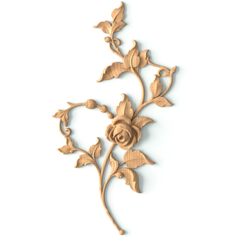 Wood appliques for furniture rose branch, left