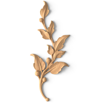 Wood appliques for furniture branch with flower buds, left