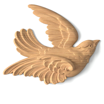 Carved bird applique from solid wood, Left