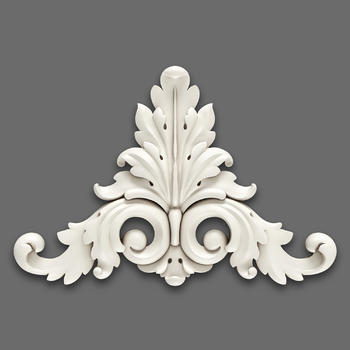 Carved triangular applique with acanthus leaves and scrolls