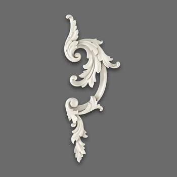 Semicircular ornate acanthus leaf applique, left