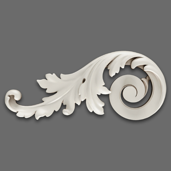 Stucco acanthus scroll corner appliques, left