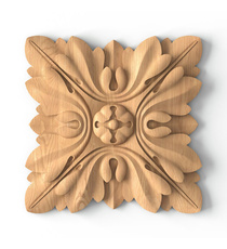 Rectangular carved acanthus rosette onlay from oak