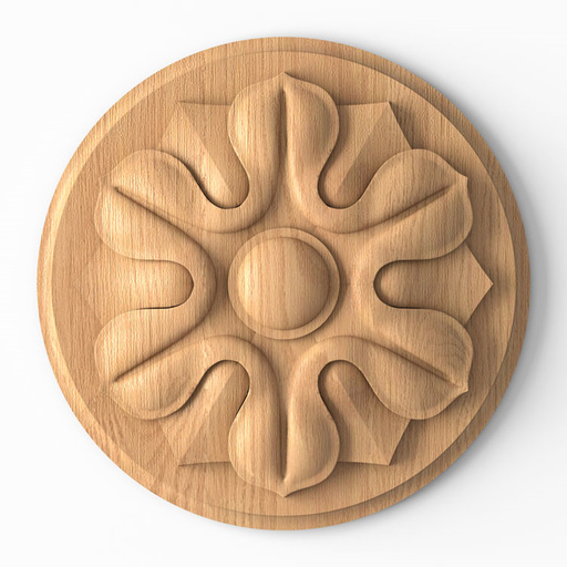 small round wood carving flower oak rosette classical style