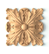 Ornate rectangular rosette applique for mantels from beech