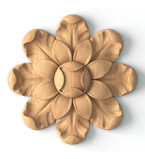 Carved solid wood square rosette with acanthus leaves