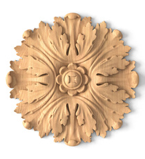 Antique round hardwood rosette with leaves