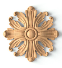 Square solid wood rosette with acanthus leaves