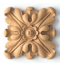 Square solid wood rosette with acanthus leaves