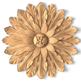Architectural hand carved wood rosettes for fireplace