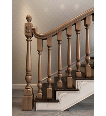 Symmetrical wood staircase baluster with rings