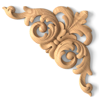 Carved corner wooden applique, Unfinished corner onlay