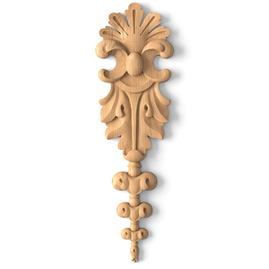 Palmette wooden decorative drop onlay with flower buds