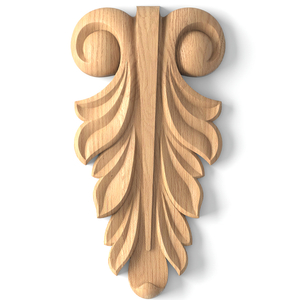 Hand carved acanthus leaf scroll applique from oak