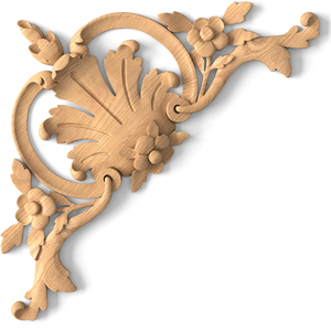 Ornamental wooden corner applique with flowers