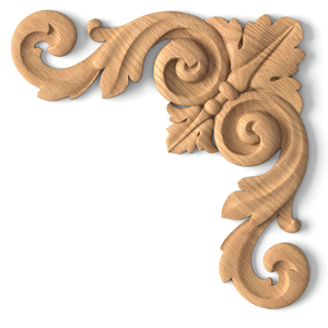 Handcrafted wooden Baroque corner applique with scrolls