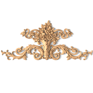 Ornamental flower bouquet onlay for walls from solid wood