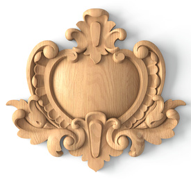 Antique wooden shield onlay, Carved interior applique