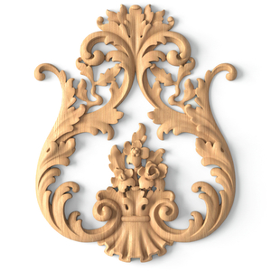 Ornamental wooden Baroque floral center applique