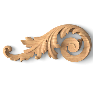 Acanthus solid wood furniture scroll appliques, Left