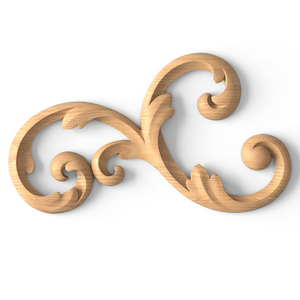 Large Baroque-style solid wood scroll applique, Left