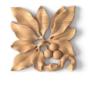 Carved laurel solid wood rosette onlay with berries, Left