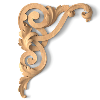 Solid wood acanthus corners with scrolls, Left