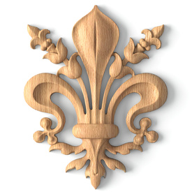 Heraldic lily onlay, Gothic hardwood onlay