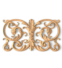Ornamental Baroque appliques with flowers from solid wood