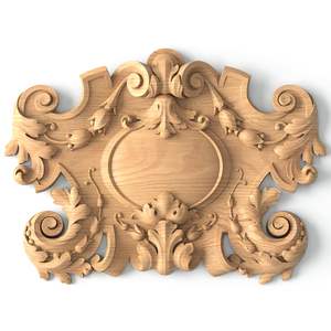 Baroque-style wood medium carved cartouche with flowers