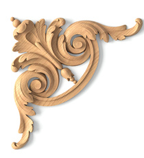 Baroque-style wood medium carved cartouche with flowers