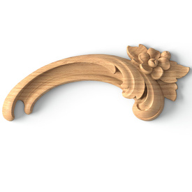 Unfinished wood floral furniture applique, Right