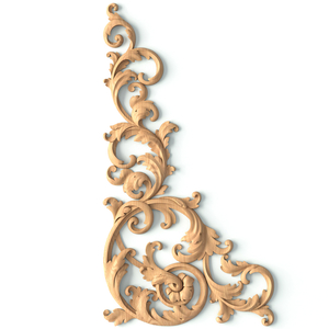 Decorative wood Baroque long corner onlay, Left