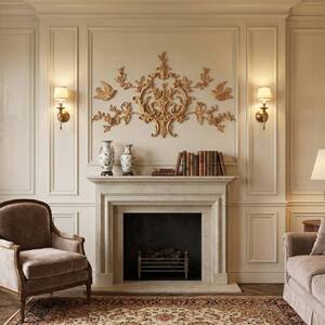 Flower wall decor composition with carved birds Rococo style