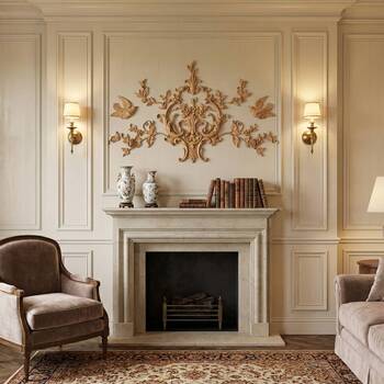 Flower wall decor composition with carved birds Rococo style