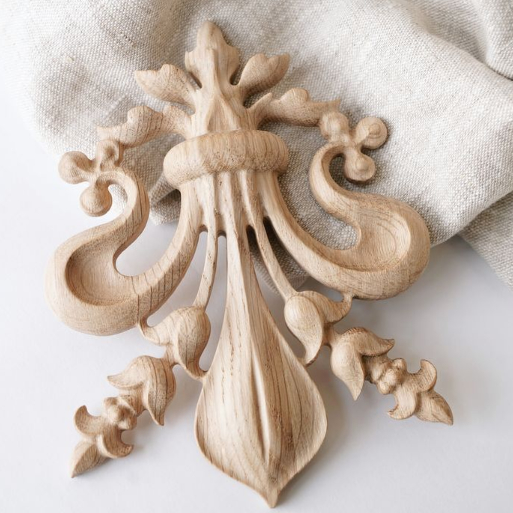 Heraldic lily onlay, Gothic hardwood onlay