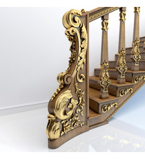 Ornate Antique style wooden staircase post, Right