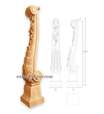 Ornate Antique style wooden staircase post, Left