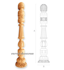 Hand carved wooden banister post design - Wooden stair parts