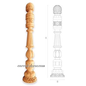 Hand carved wooden banister post design - Wooden stair parts
