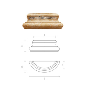 Carved column base, Half round column base