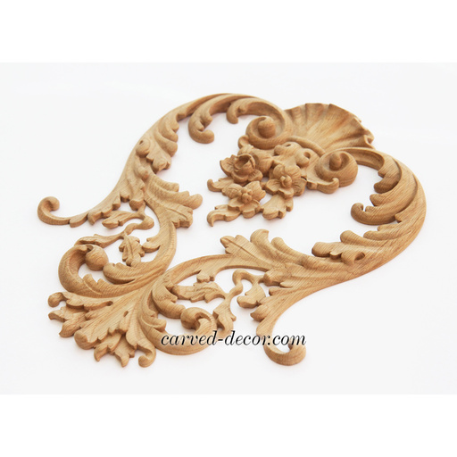 horizontal ornamental flower wood carving applique baroque style