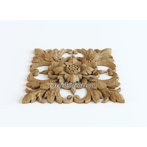 medium square ornamental flower wood onlay applique victorian style