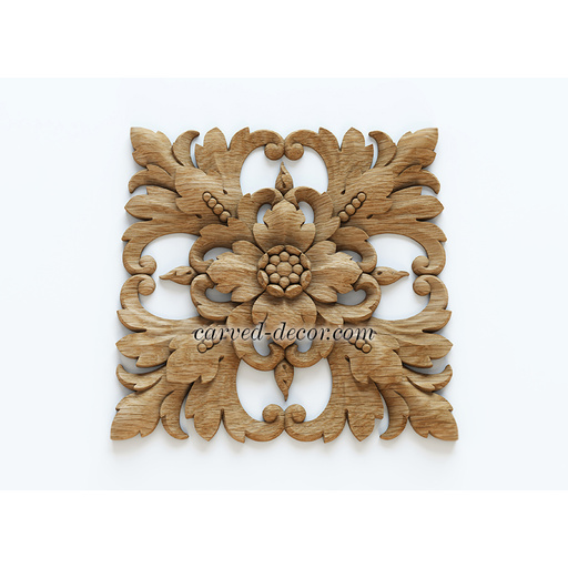 medium square ornamental flower wood onlay applique victorian style